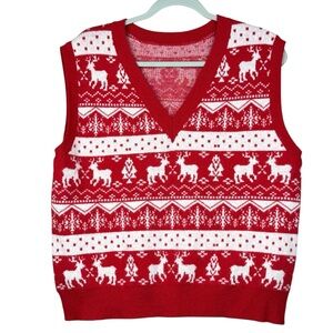 Red And White Reindeer Christmas Sweater Vest Size L